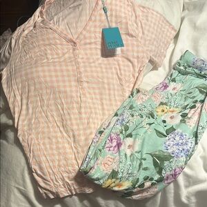 Poshmark Pink Gingham Top and Floral Pants Set